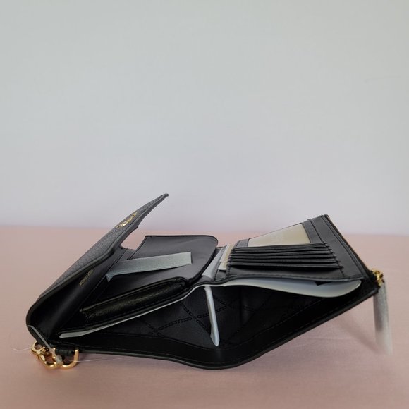 MICHAEL KORS Jet Set Charm Pebble Leather Large Flap Phone Wristlet-Black - Picture 11 of 16